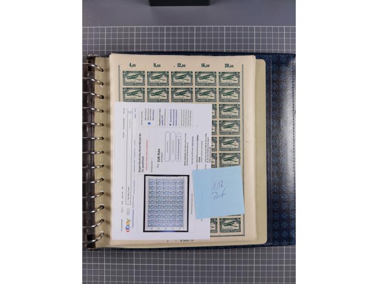 1900/23, reichhaltige und umfangreiche Bogensammlung in 9 Alben, vielfach spezialisiert nach Plattennummern, Farben und Typen