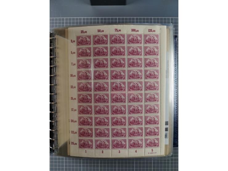 1900/23, reichhaltige und umfangreiche Bogensammlung in 9 Alben, vielfach spezialisiert nach Plattennummern, Farben und Typen