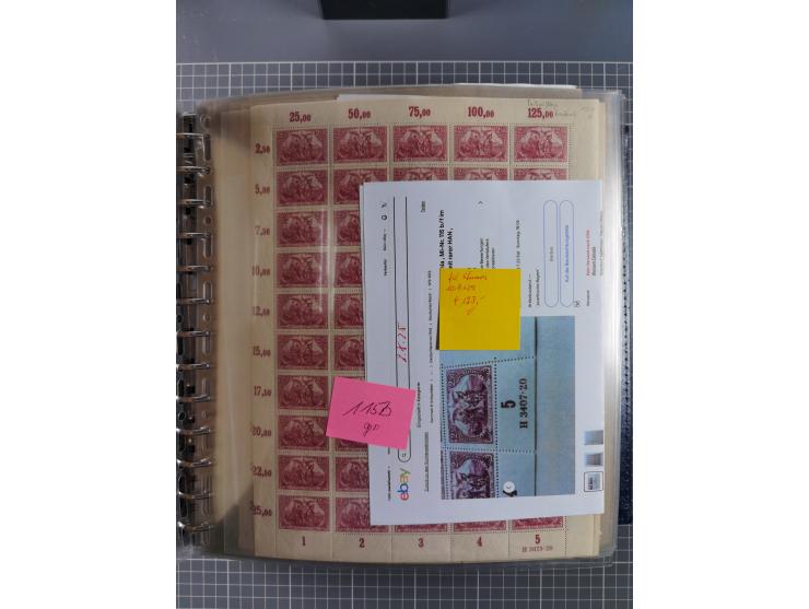 1900/23, reichhaltige und umfangreiche Bogensammlung in 9 Alben, vielfach spezialisiert nach Plattennummern, Farben und Typen
