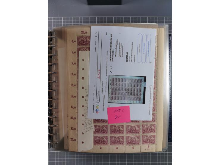 1900/23, reichhaltige und umfangreiche Bogensammlung in 9 Alben, vielfach spezialisiert nach Plattennummern, Farben und Typen