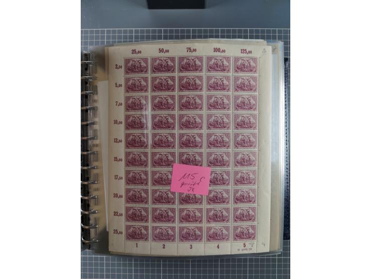 1900/23, reichhaltige und umfangreiche Bogensammlung in 9 Alben, vielfach spezialisiert nach Plattennummern, Farben und Typen