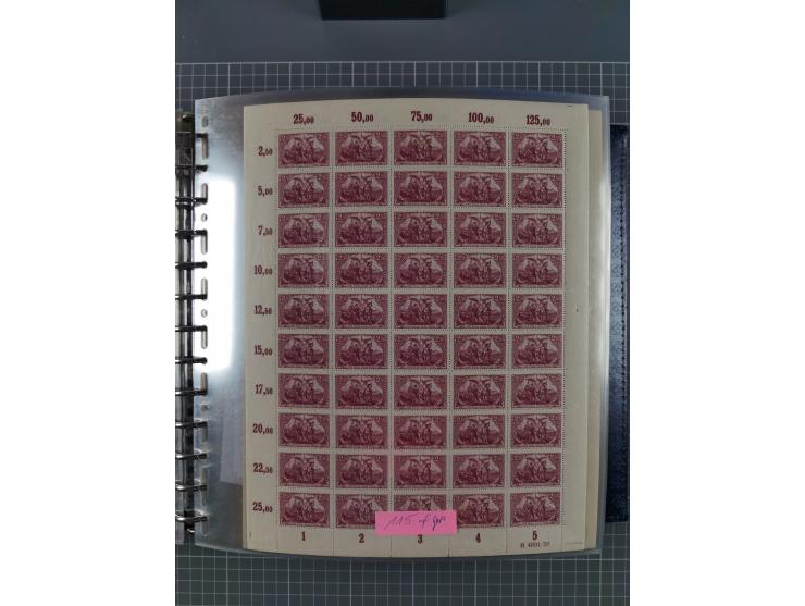 1900/23, reichhaltige und umfangreiche Bogensammlung in 9 Alben, vielfach spezialisiert nach Plattennummern, Farben und Typen