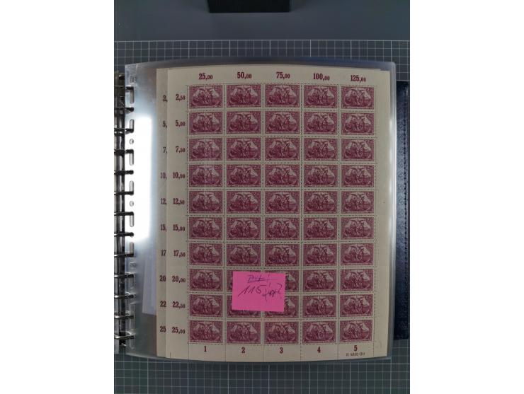 1900/23, reichhaltige und umfangreiche Bogensammlung in 9 Alben, vielfach spezialisiert nach Plattennummern, Farben und Typen
