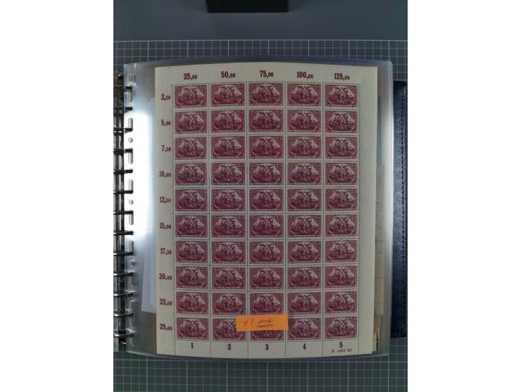 1900/23, reichhaltige und umfangreiche Bogensammlung in 9 Alben, vielfach spezialisiert nach Plattennummern, Farben und Typen