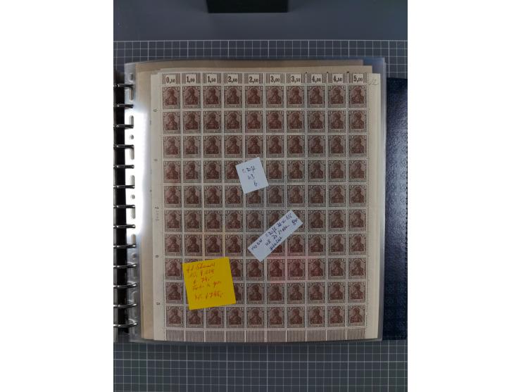 1900/23, reichhaltige und umfangreiche Bogensammlung in 9 Alben, vielfach spezialisiert nach Plattennummern, Farben und Typen