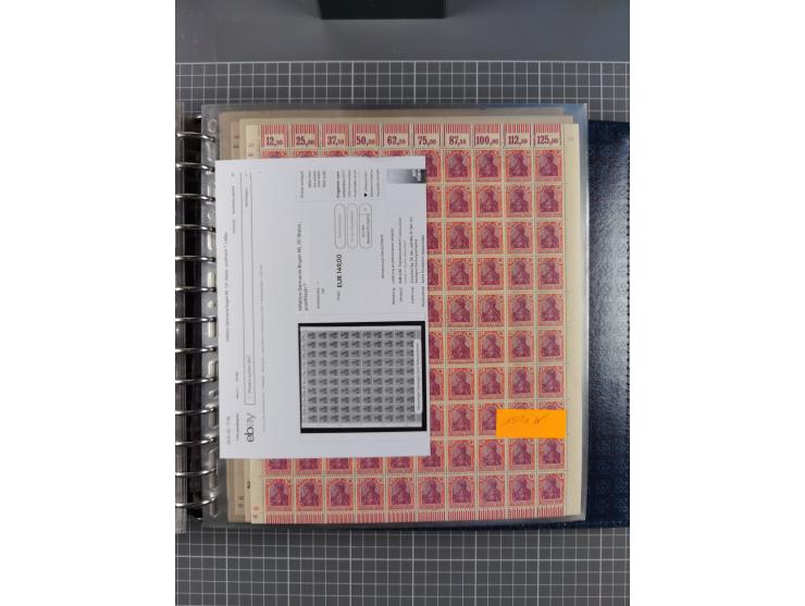 1900/23, reichhaltige und umfangreiche Bogensammlung in 9 Alben, vielfach spezialisiert nach Plattennummern, Farben und Typen
