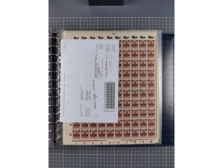 1900/23, reichhaltige und umfangreiche Bogensammlung in 9 Alben, vielfach spezialisiert nach Plattennummern, Farben und Typen