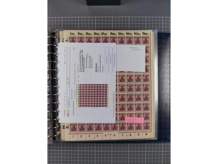 1900/23, reichhaltige und umfangreiche Bogensammlung in 9 Alben, vielfach spezialisiert nach Plattennummern, Farben und Typen