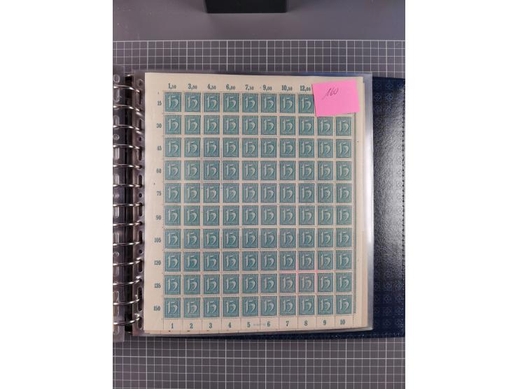 1900/23, reichhaltige und umfangreiche Bogensammlung in 9 Alben, vielfach spezialisiert nach Plattennummern, Farben und Typen