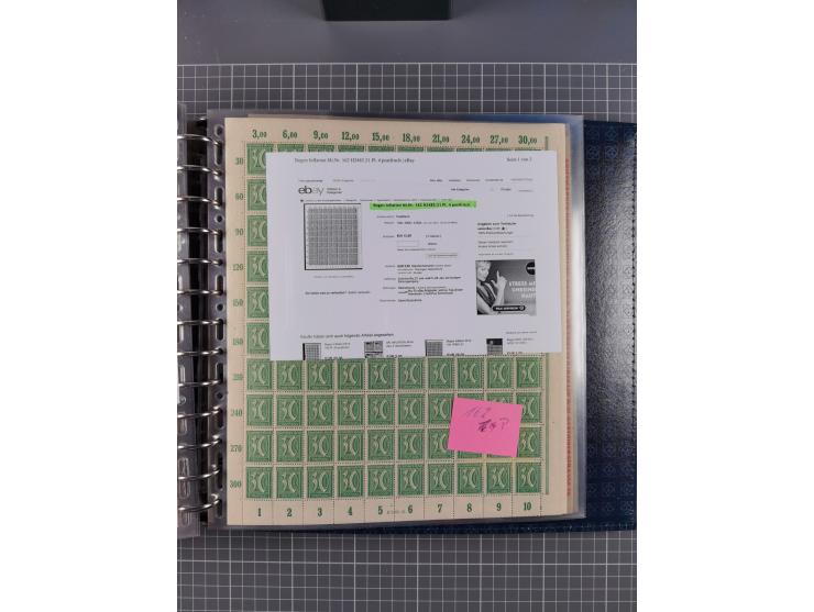 1900/23, reichhaltige und umfangreiche Bogensammlung in 9 Alben, vielfach spezialisiert nach Plattennummern, Farben und Typen