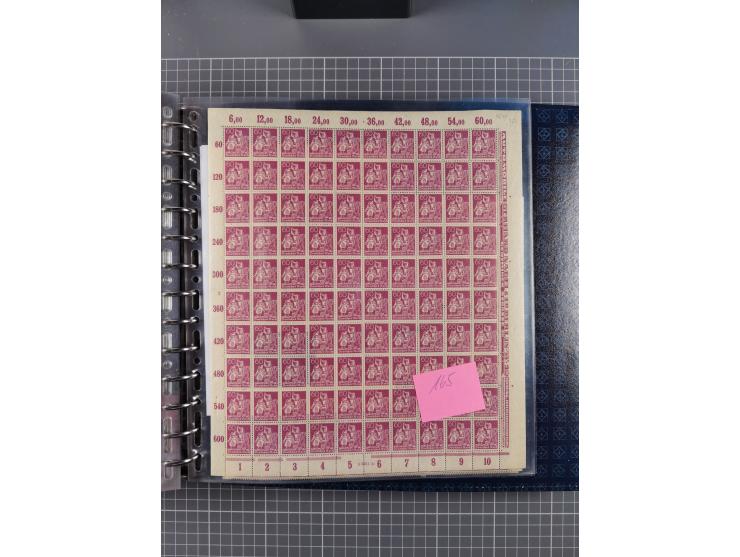 1900/23, reichhaltige und umfangreiche Bogensammlung in 9 Alben, vielfach spezialisiert nach Plattennummern, Farben und Typen