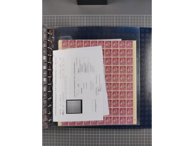 1900/23, reichhaltige und umfangreiche Bogensammlung in 9 Alben, vielfach spezialisiert nach Plattennummern, Farben und Typen