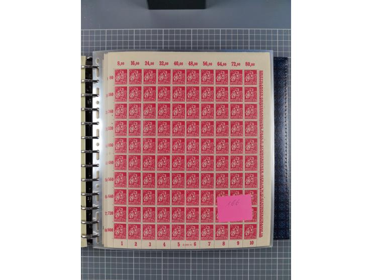 1900/23, reichhaltige und umfangreiche Bogensammlung in 9 Alben, vielfach spezialisiert nach Plattennummern, Farben und Typen