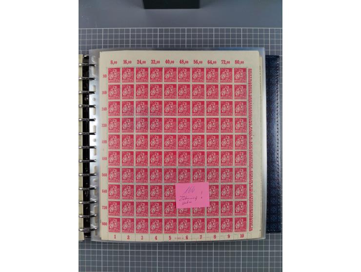 1900/23, reichhaltige und umfangreiche Bogensammlung in 9 Alben, vielfach spezialisiert nach Plattennummern, Farben und Typen