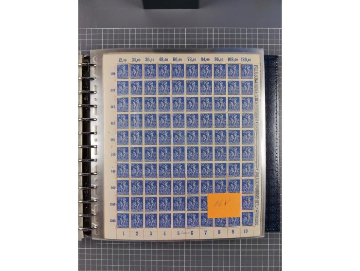 1900/23, reichhaltige und umfangreiche Bogensammlung in 9 Alben, vielfach spezialisiert nach Plattennummern, Farben und Typen