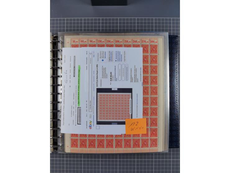 1900/23, reichhaltige und umfangreiche Bogensammlung in 9 Alben, vielfach spezialisiert nach Plattennummern, Farben und Typen