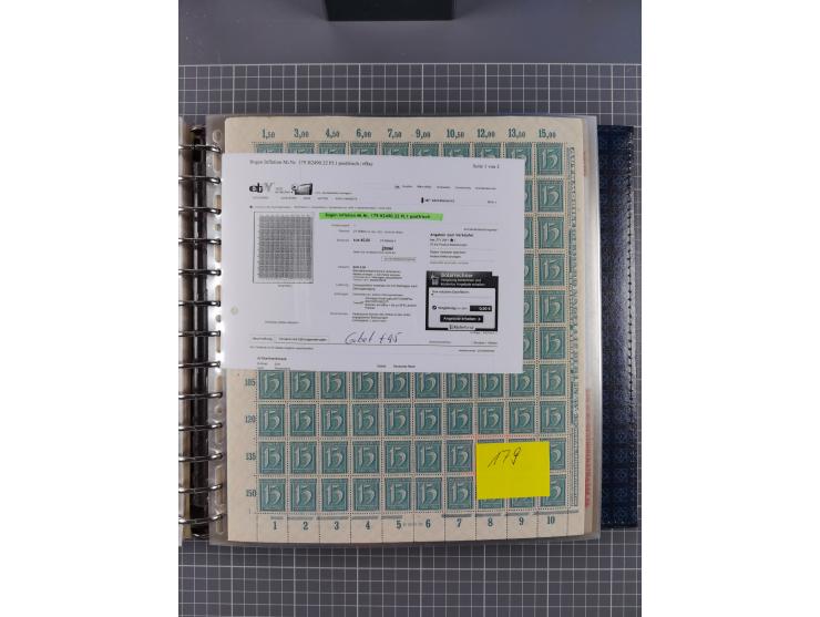 1900/23, reichhaltige und umfangreiche Bogensammlung in 9 Alben, vielfach spezialisiert nach Plattennummern, Farben und Typen