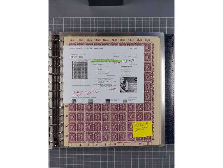 1900/23, reichhaltige und umfangreiche Bogensammlung in 9 Alben, vielfach spezialisiert nach Plattennummern, Farben und Typen