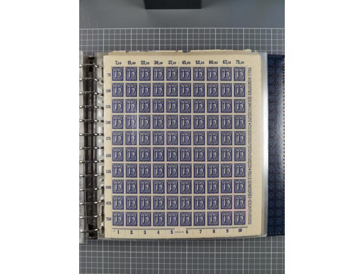 1900/23, reichhaltige und umfangreiche Bogensammlung in 9 Alben, vielfach spezialisiert nach Plattennummern, Farben und Typen
