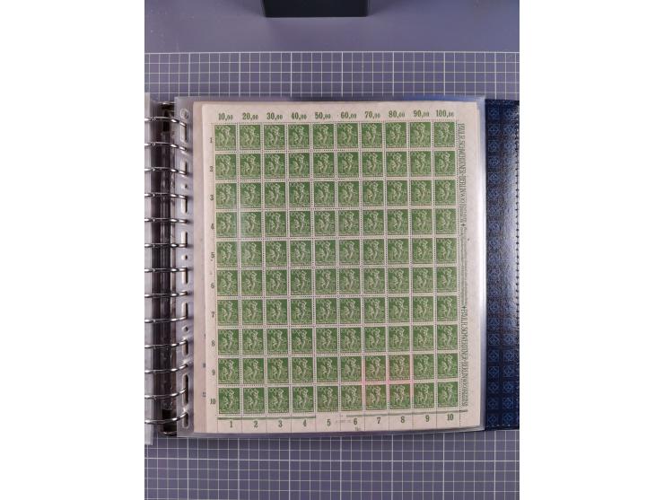 1900/23, reichhaltige und umfangreiche Bogensammlung in 9 Alben, vielfach spezialisiert nach Plattennummern, Farben und Typen
