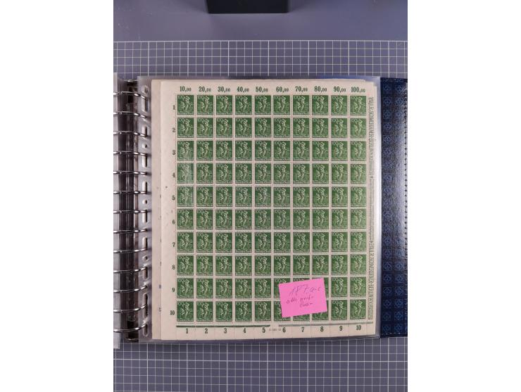 1900/23, reichhaltige und umfangreiche Bogensammlung in 9 Alben, vielfach spezialisiert nach Plattennummern, Farben und Typen