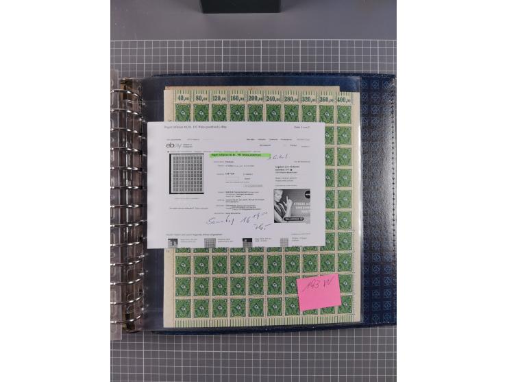 1900/23, reichhaltige und umfangreiche Bogensammlung in 9 Alben, vielfach spezialisiert nach Plattennummern, Farben und Typen