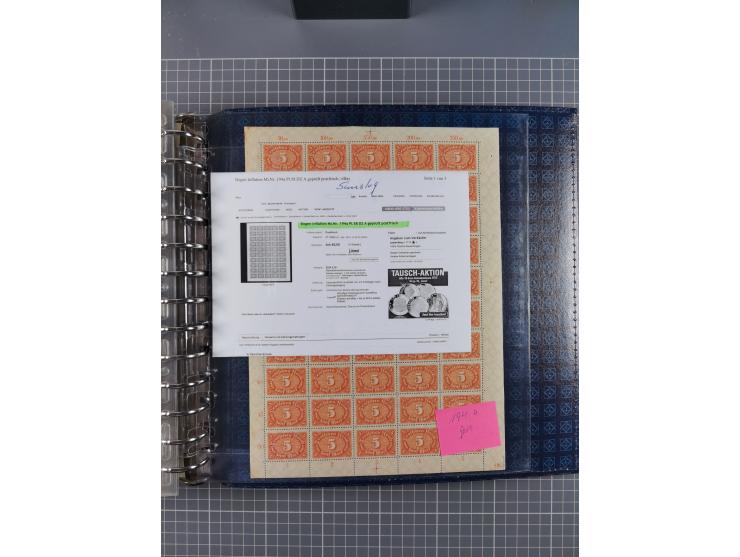 1900/23, reichhaltige und umfangreiche Bogensammlung in 9 Alben, vielfach spezialisiert nach Plattennummern, Farben und Typen