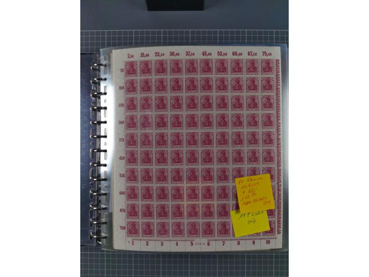 1900/23, reichhaltige und umfangreiche Bogensammlung in 9 Alben, vielfach spezialisiert nach Plattennummern, Farben und Typen