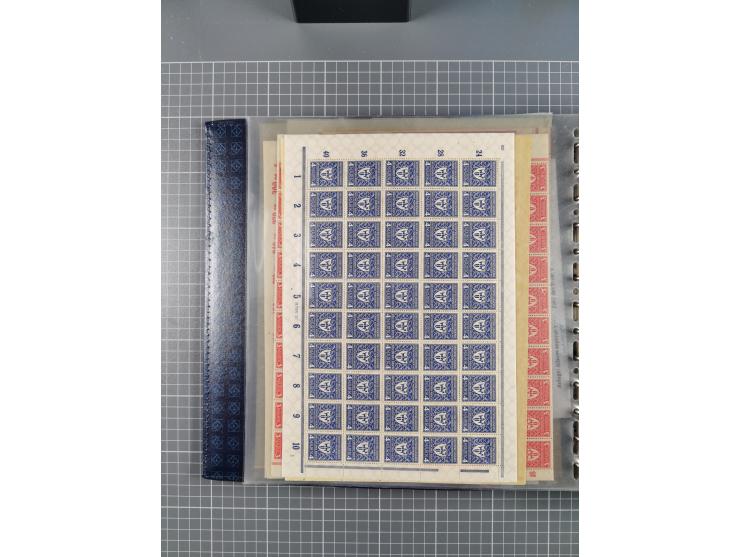 1900/23, reichhaltige und umfangreiche Bogensammlung in 9 Alben, vielfach spezialisiert nach Plattennummern, Farben und Typen