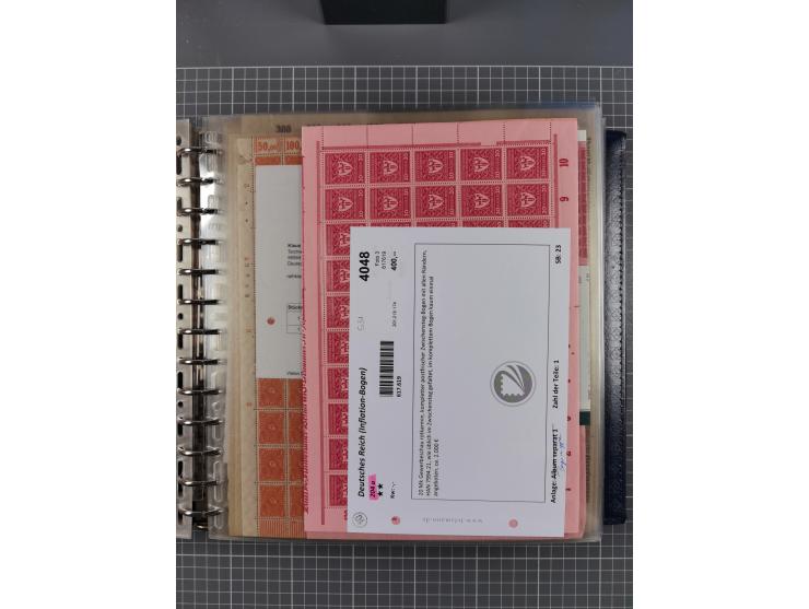 1900/23, reichhaltige und umfangreiche Bogensammlung in 9 Alben, vielfach spezialisiert nach Plattennummern, Farben und Typen