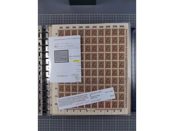 1900/23, reichhaltige und umfangreiche Bogensammlung in 9 Alben, vielfach spezialisiert nach Plattennummern, Farben und Typen