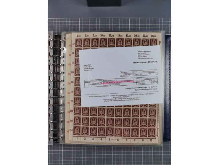 1900/23, reichhaltige und umfangreiche Bogensammlung in 9 Alben, vielfach spezialisiert nach Plattennummern, Farben und Typen