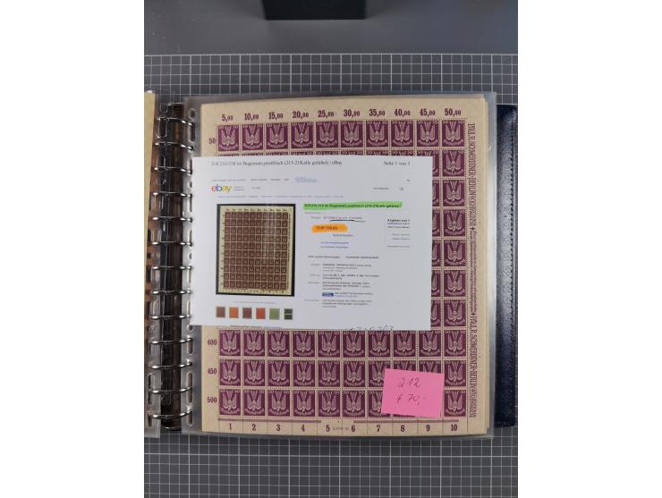 1900/23, reichhaltige und umfangreiche Bogensammlung in 9 Alben, vielfach spezialisiert nach Plattennummern, Farben und Typen