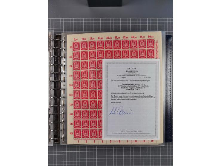 1900/23, reichhaltige und umfangreiche Bogensammlung in 9 Alben, vielfach spezialisiert nach Plattennummern, Farben und Typen