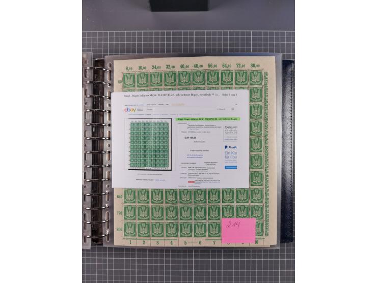 1900/23, reichhaltige und umfangreiche Bogensammlung in 9 Alben, vielfach spezialisiert nach Plattennummern, Farben und Typen