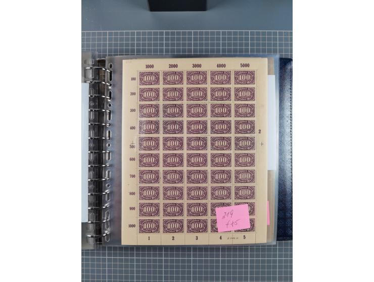 1900/23, reichhaltige und umfangreiche Bogensammlung in 9 Alben, vielfach spezialisiert nach Plattennummern, Farben und Typen