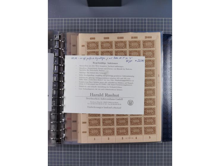 1900/23, reichhaltige und umfangreiche Bogensammlung in 9 Alben, vielfach spezialisiert nach Plattennummern, Farben und Typen