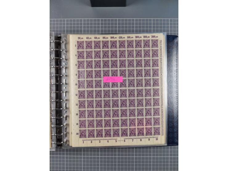 1900/23, reichhaltige und umfangreiche Bogensammlung in 9 Alben, vielfach spezialisiert nach Plattennummern, Farben und Typen