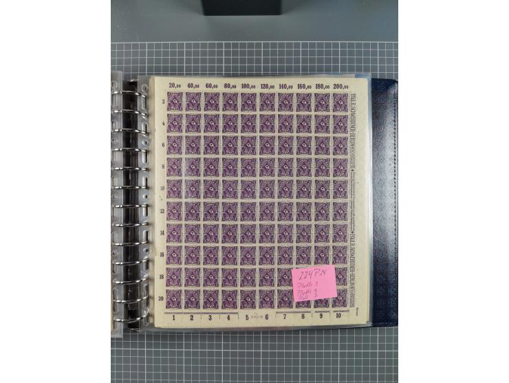 1900/23, reichhaltige und umfangreiche Bogensammlung in 9 Alben, vielfach spezialisiert nach Plattennummern, Farben und Typen