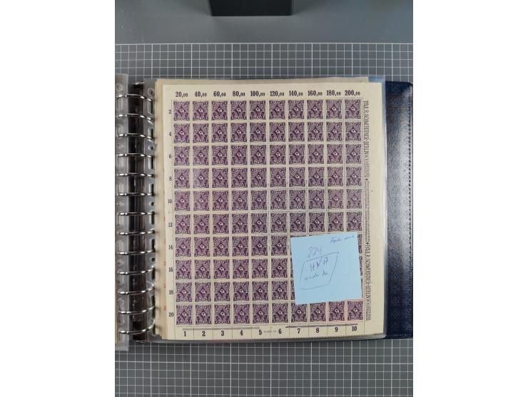 1900/23, reichhaltige und umfangreiche Bogensammlung in 9 Alben, vielfach spezialisiert nach Plattennummern, Farben und Typen