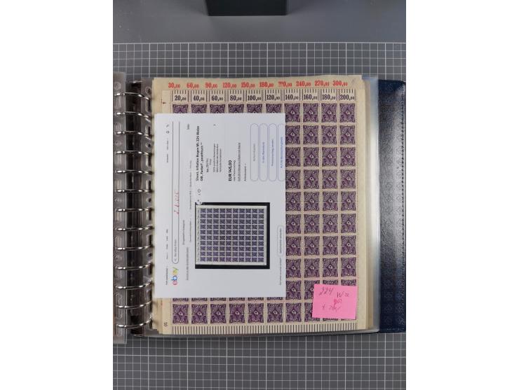 1900/23, reichhaltige und umfangreiche Bogensammlung in 9 Alben, vielfach spezialisiert nach Plattennummern, Farben und Typen