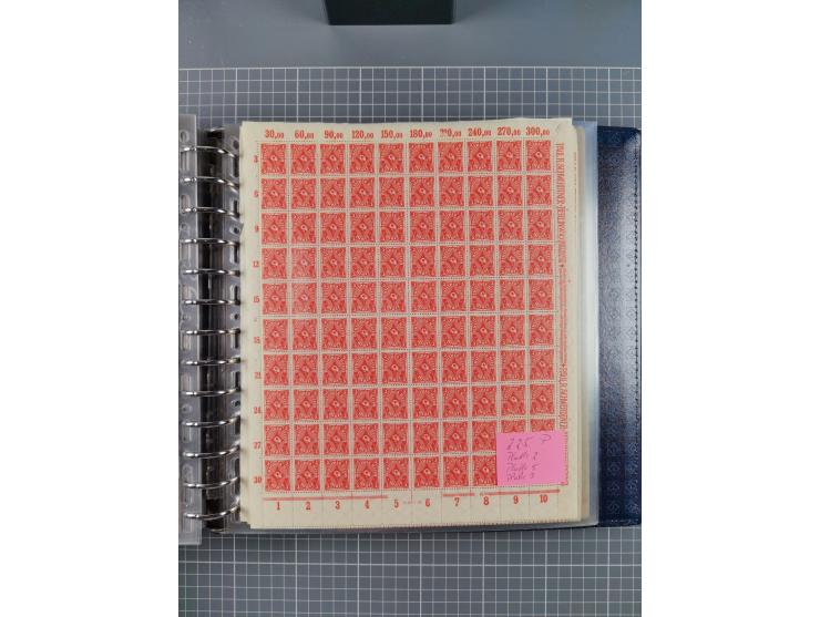 1900/23, reichhaltige und umfangreiche Bogensammlung in 9 Alben, vielfach spezialisiert nach Plattennummern, Farben und Typen