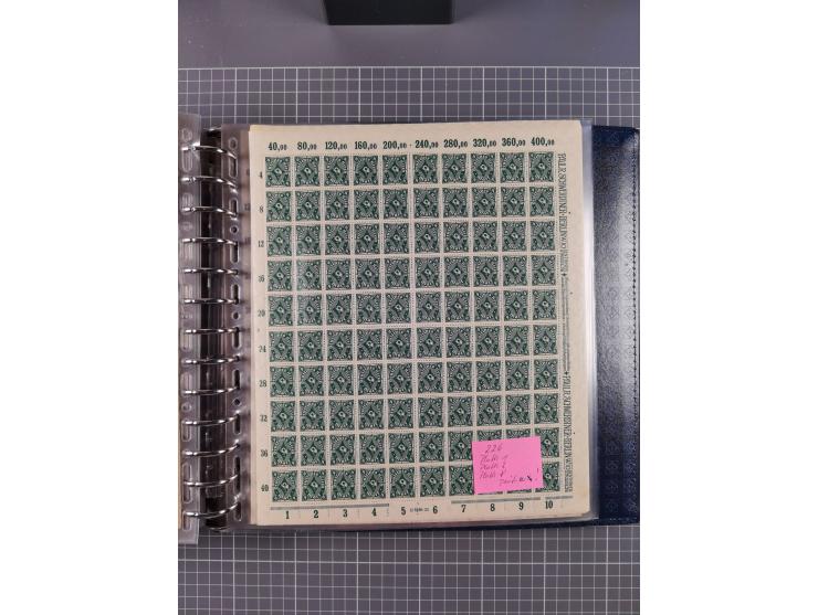 1900/23, reichhaltige und umfangreiche Bogensammlung in 9 Alben, vielfach spezialisiert nach Plattennummern, Farben und Typen