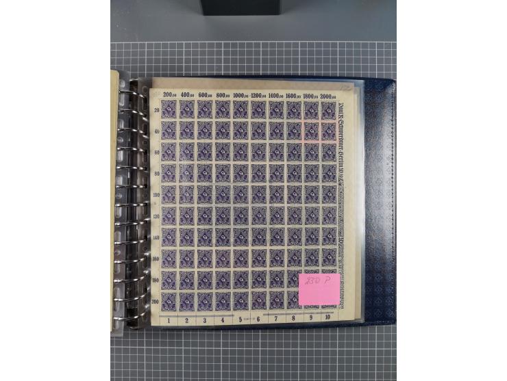 1900/23, reichhaltige und umfangreiche Bogensammlung in 9 Alben, vielfach spezialisiert nach Plattennummern, Farben und Typen