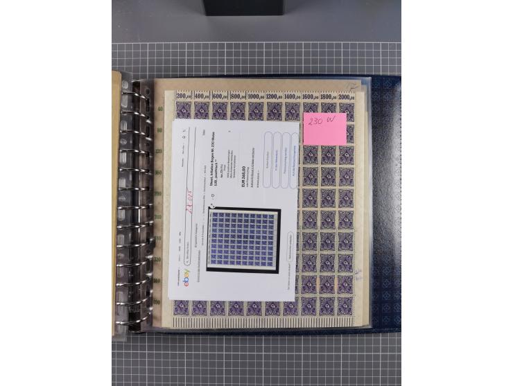 1900/23, reichhaltige und umfangreiche Bogensammlung in 9 Alben, vielfach spezialisiert nach Plattennummern, Farben und Typen