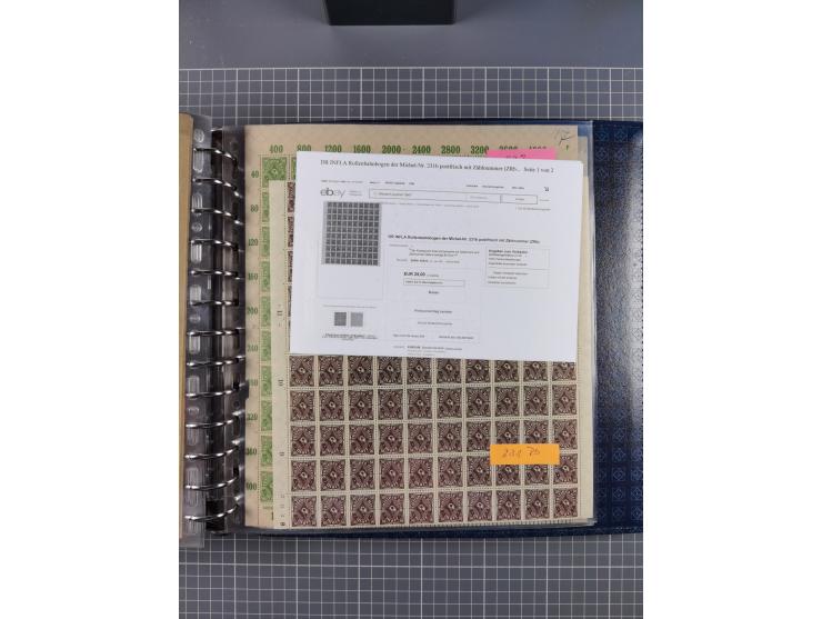 1900/23, reichhaltige und umfangreiche Bogensammlung in 9 Alben, vielfach spezialisiert nach Plattennummern, Farben und Typen