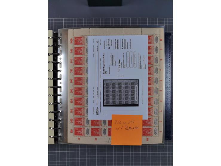 1900/23, reichhaltige und umfangreiche Bogensammlung in 9 Alben, vielfach spezialisiert nach Plattennummern, Farben und Typen