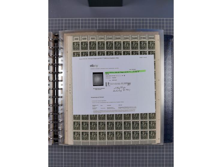 1900/23, reichhaltige und umfangreiche Bogensammlung in 9 Alben, vielfach spezialisiert nach Plattennummern, Farben und Typen