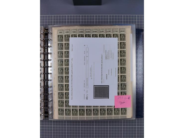 1900/23, reichhaltige und umfangreiche Bogensammlung in 9 Alben, vielfach spezialisiert nach Plattennummern, Farben und Typen