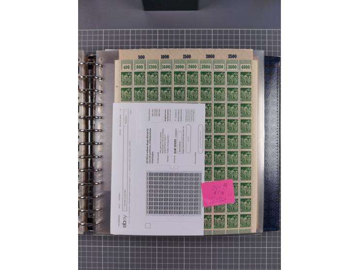 1900/23, reichhaltige und umfangreiche Bogensammlung in 9 Alben, vielfach spezialisiert nach Plattennummern, Farben und Typen